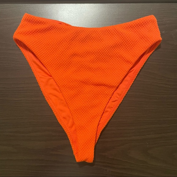 Sylvie High Waist Bikini Bottom in Hot Coral - Picture 5 of 8